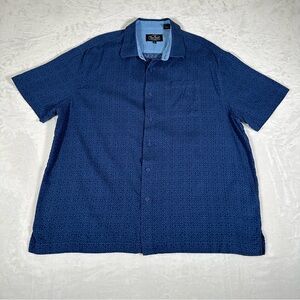 Nat Nast Shirt Men Size XL Short Sleeve Single Pocket Silk Blend Royal Blue EUC